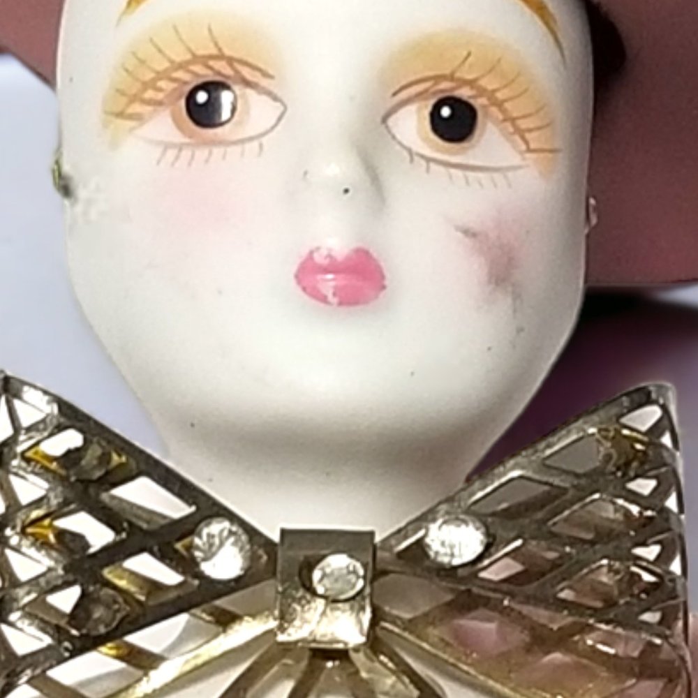 Art Deco Mini Girl Pierrot Jester Rare Head/Bust Figurine Bisque Mime Clown - Picture 8 of 8